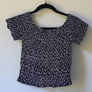 Floral Navy Blue Women's Top Japna Size M